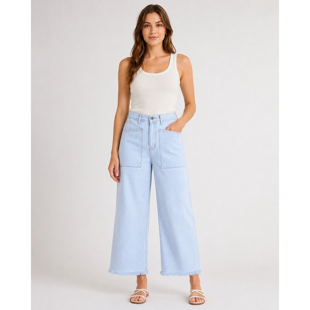 Lucky Brand Lucky Legend High Rise Wide Leg Striped Jeans Blue White 4/27
